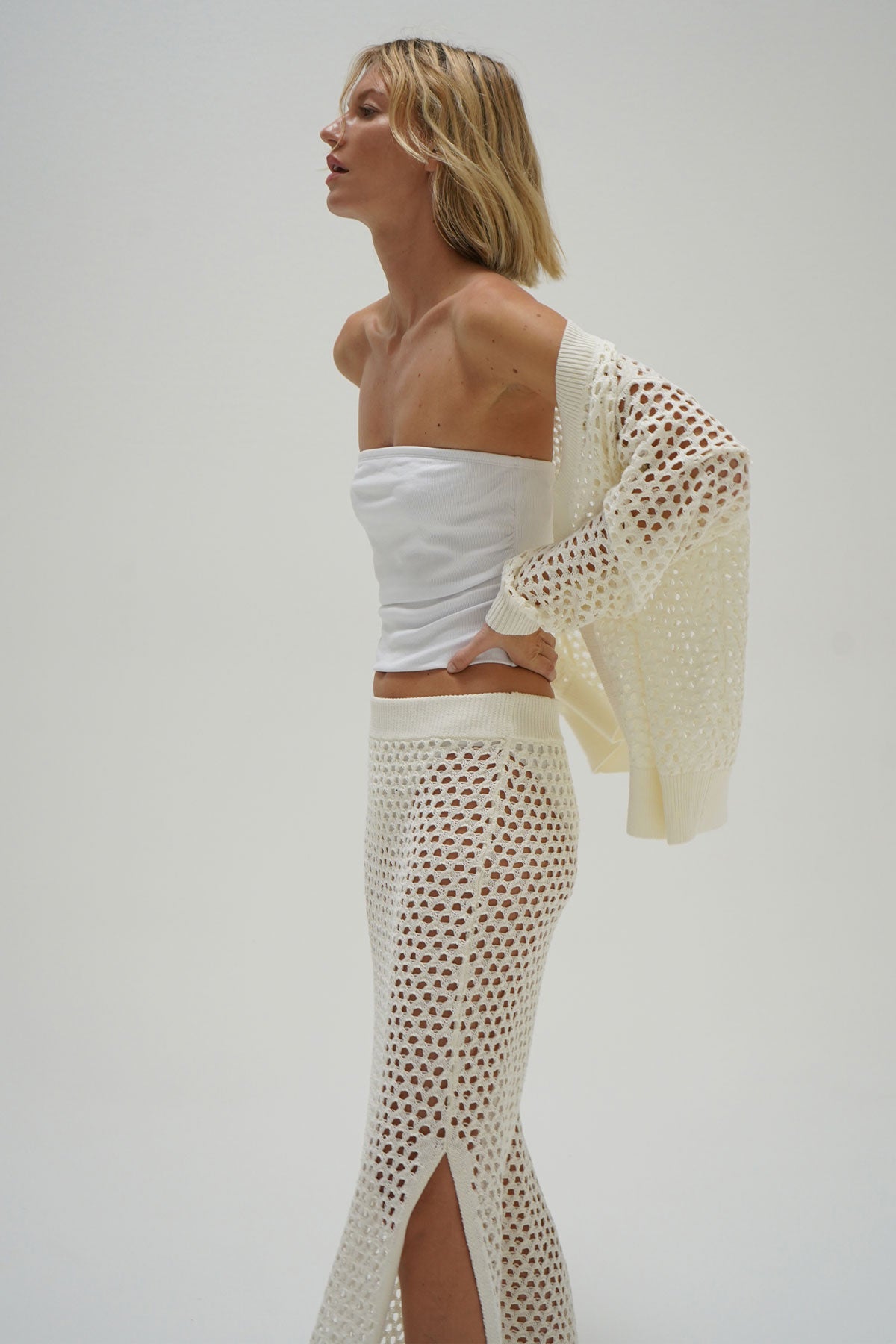 LNA Frankie Open Knit Cardigan in Ivory