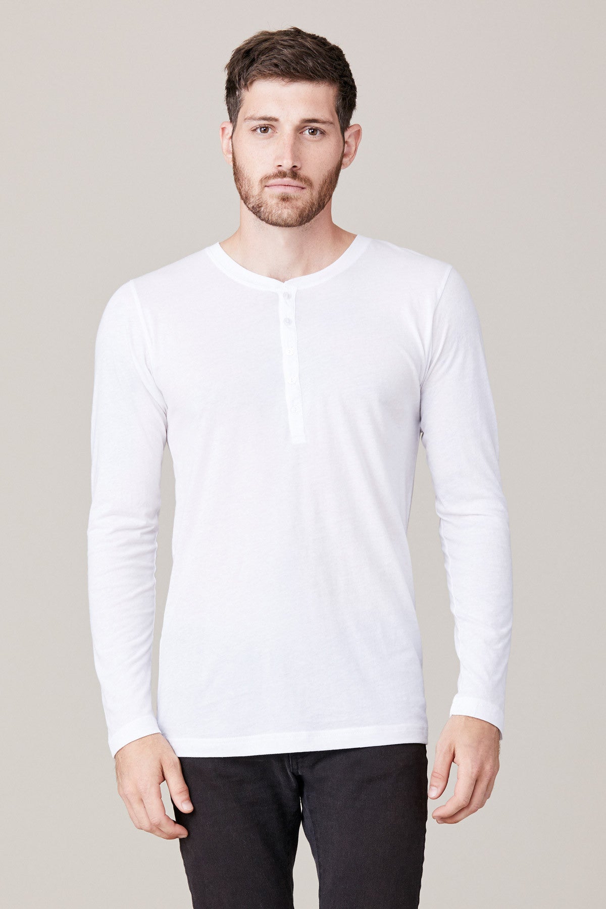 Men's Men's Long Sleeve Button Henley - White, XL by LNA Clothing