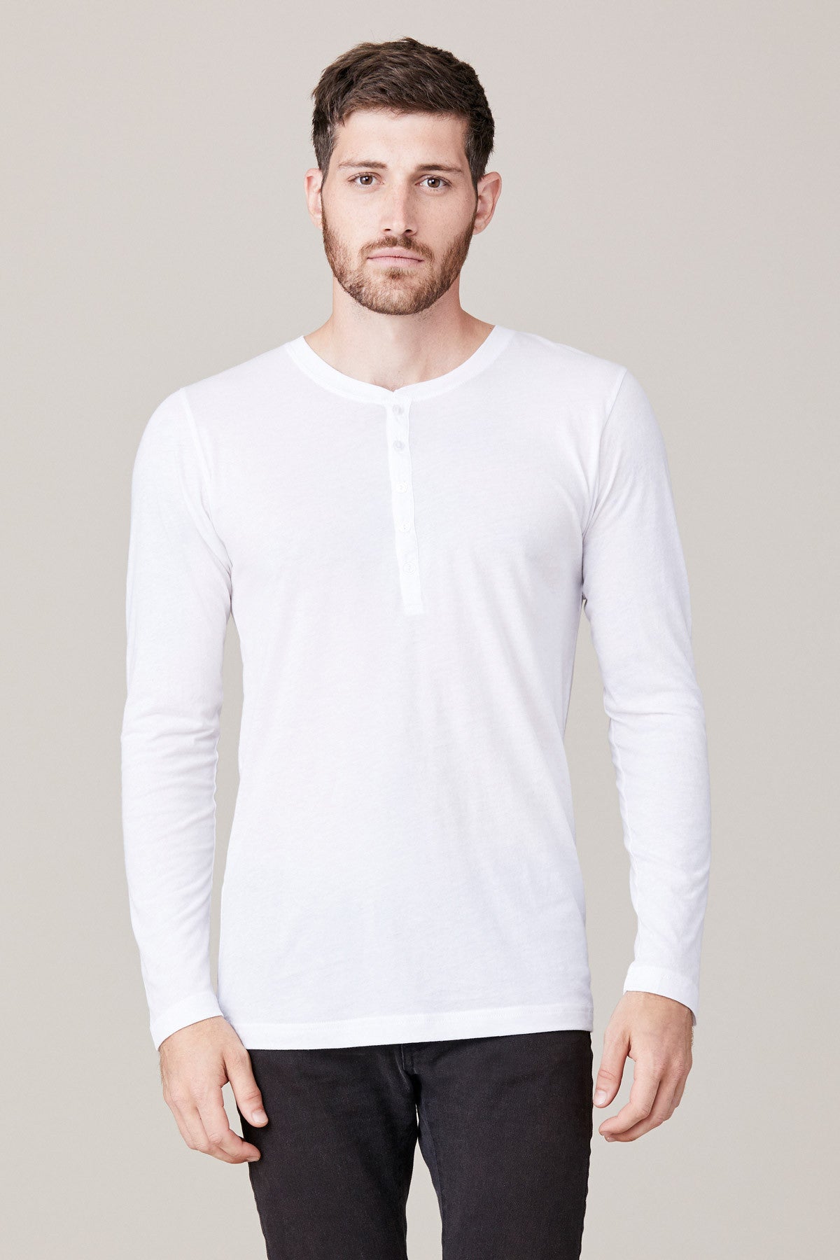 Men's Long Sleeve Button Henley - White