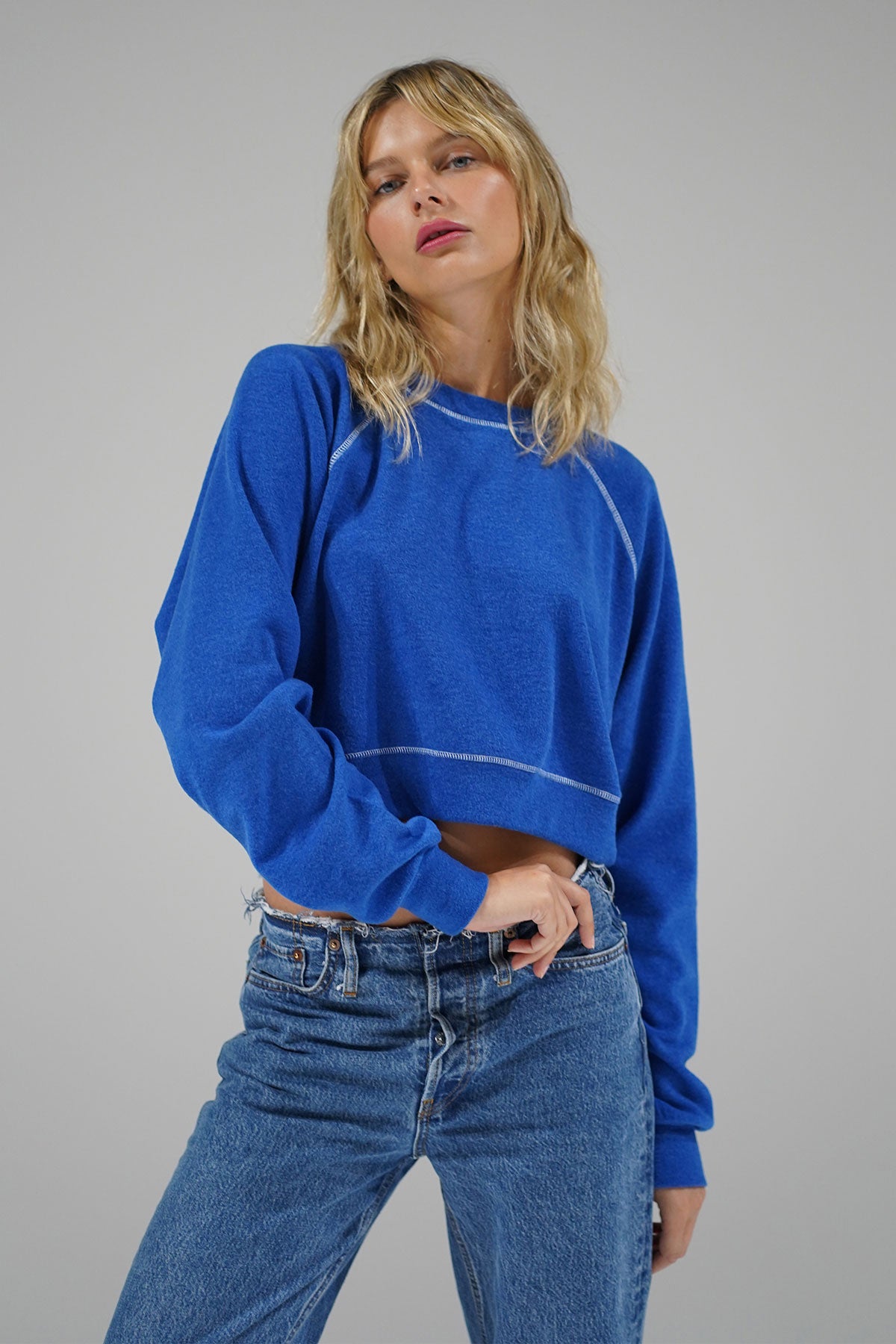 Sweat-shirt brossé LNA des années 90 en limonade bleue