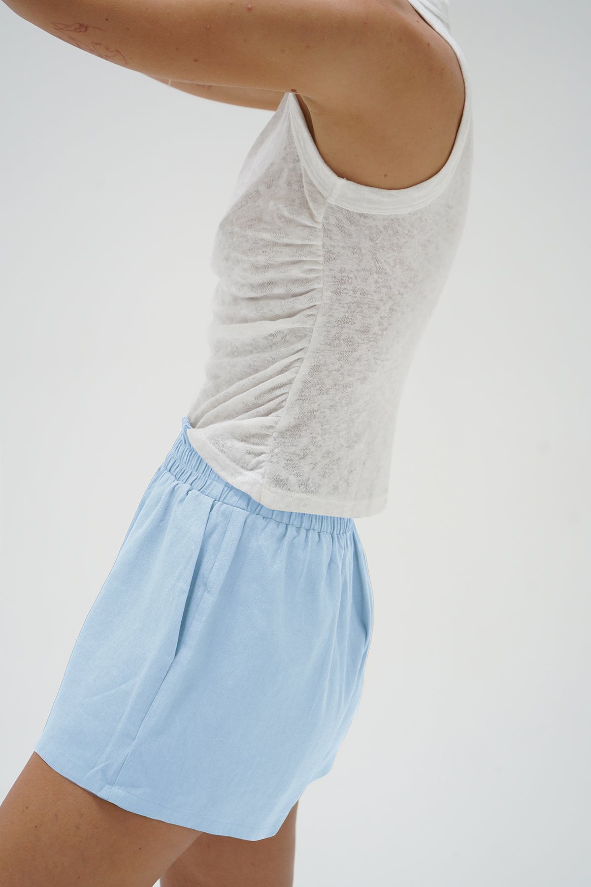 Aras Linen Elastic Waist Short - Mirage Blue