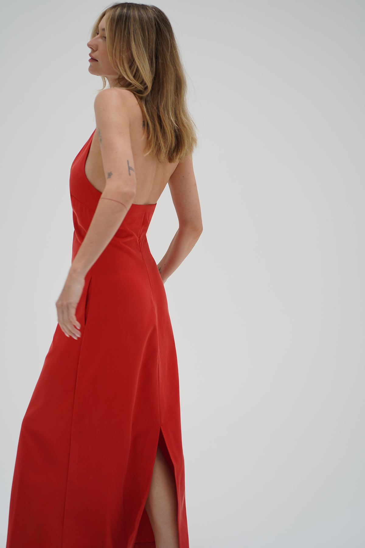 LNA Clothing | Abria Halter Dress in Red Chambray Red Chambray / Xs LNA Clothing | Abria Halter Dress in Red Chambray Red Chambray / Xs