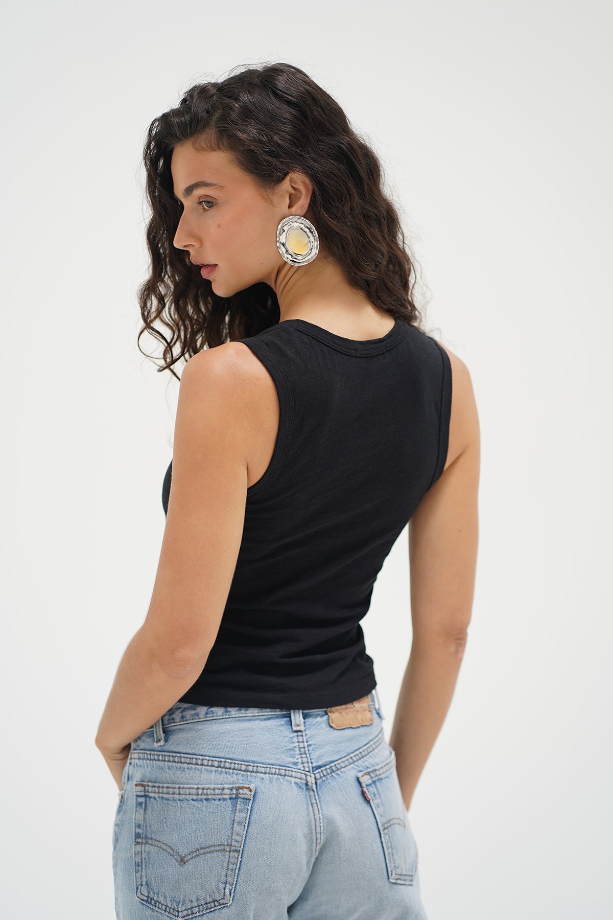 Deep U Cotton Tank - Black