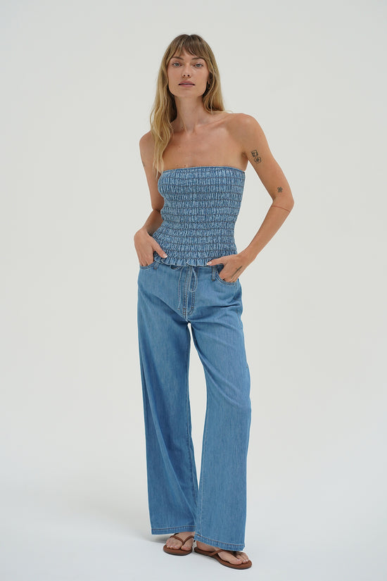 LNA Gia Tie Waist Pant in faded Blue