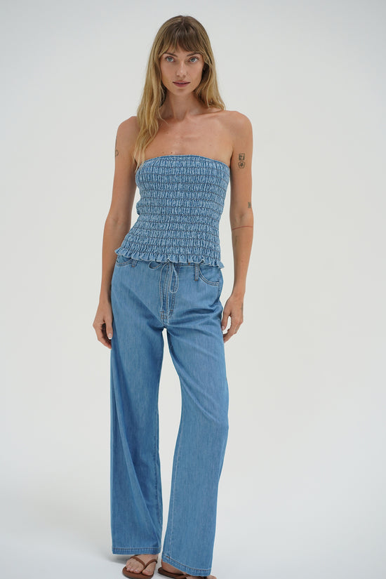 LNA Gigi smocked tube top in faded Blue