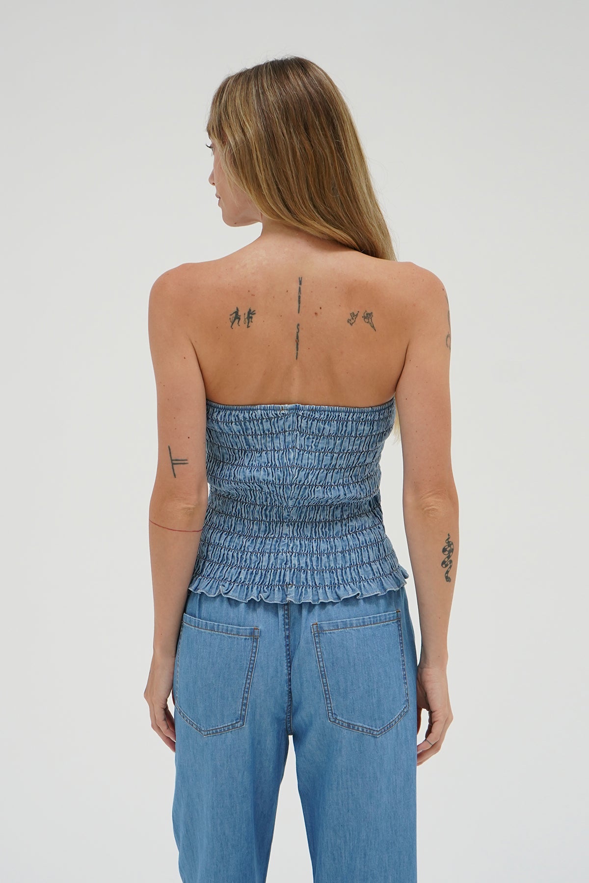 LNA Gigi smocked tube top in faded Blue
