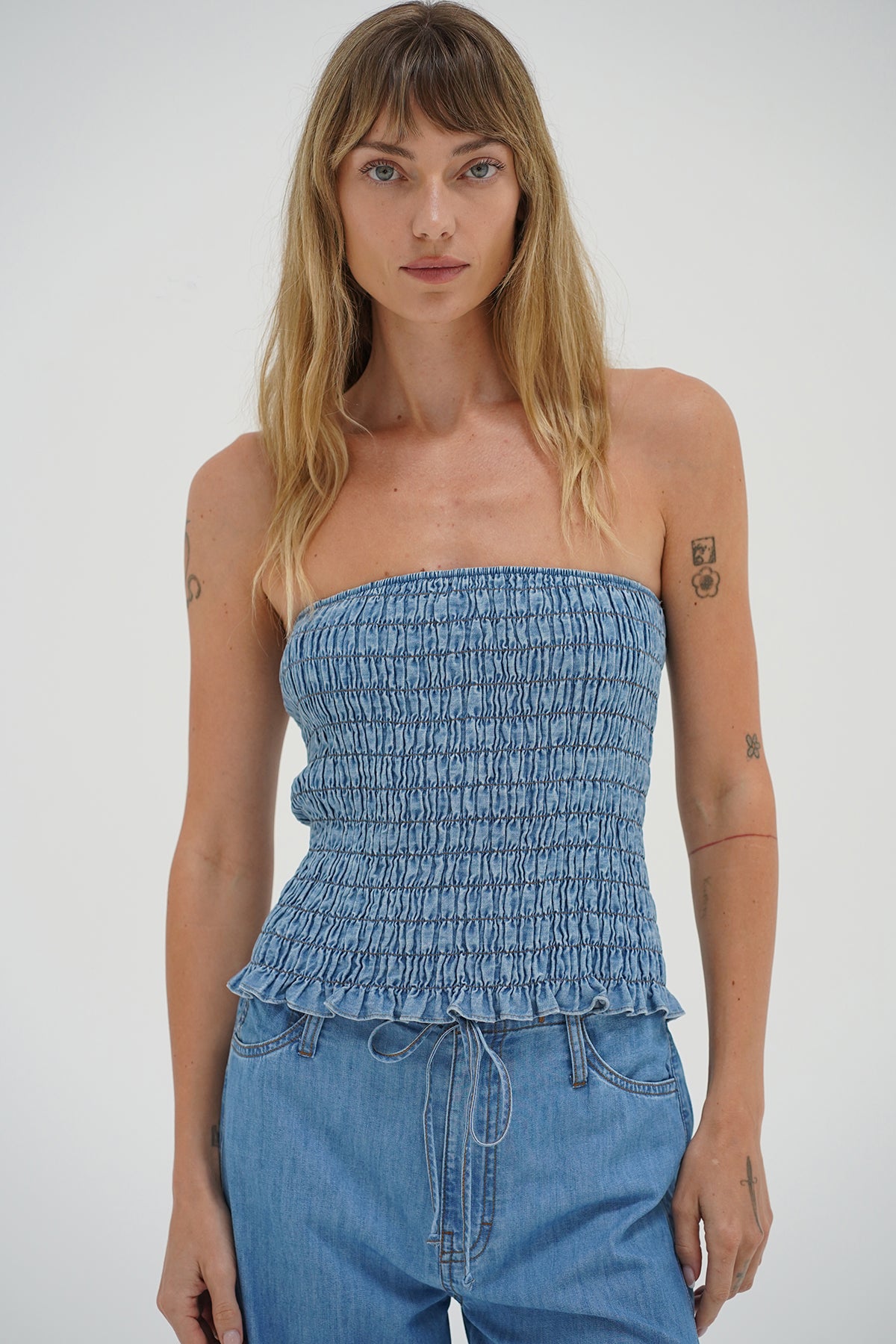 LNA Gigi smocked tube top in faded Blue