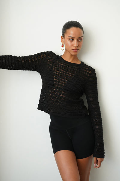 LNA Clothing | Gwen Open Knit Top - Black