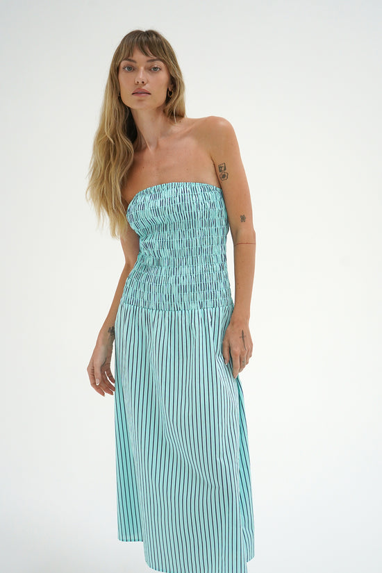 LNA Kapaia stripe dress in teal