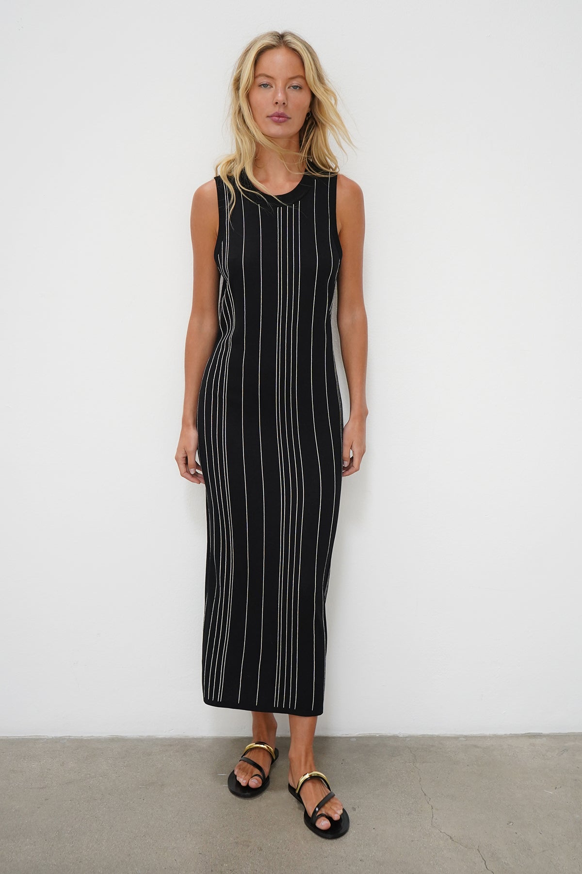 LNA Keily Dress in black with ivory stripe