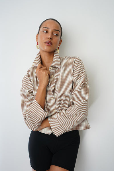 LNA Clothing | Kayleigh Check Blouse In Brown Check