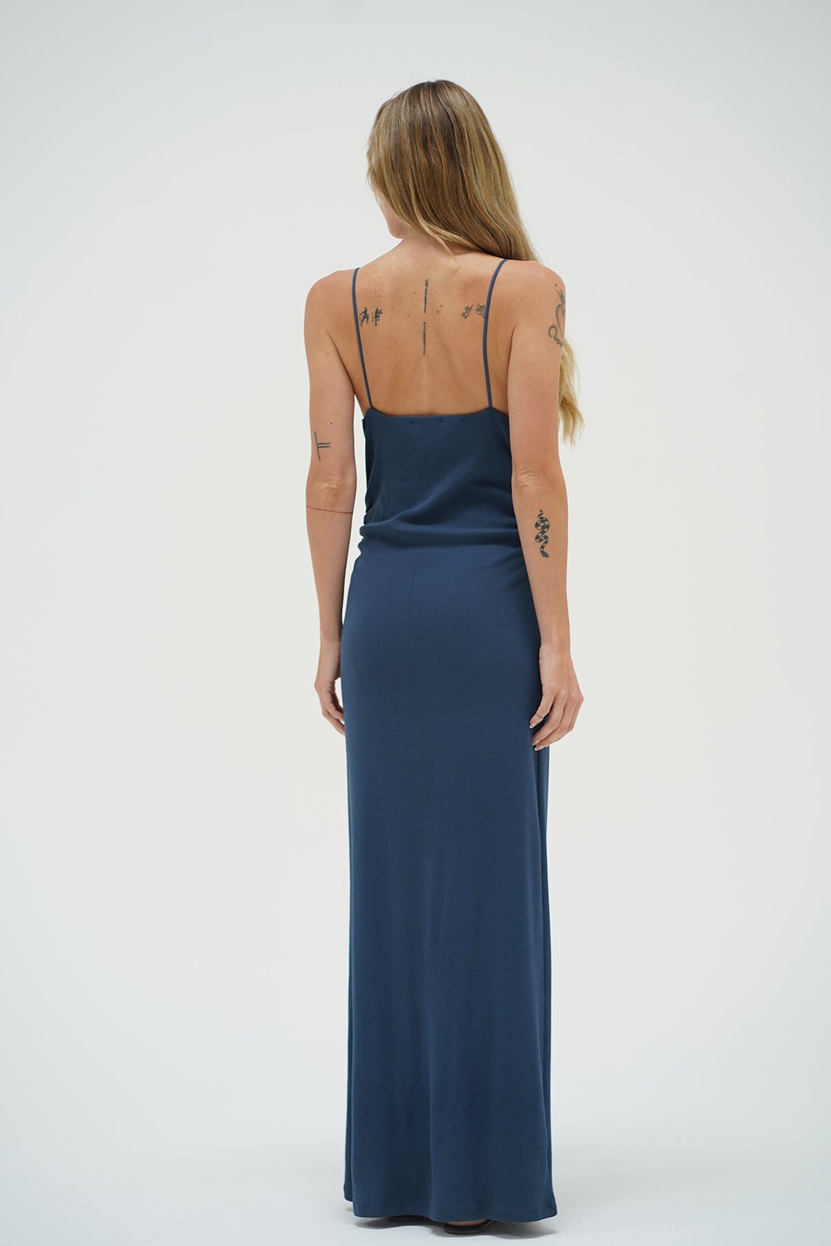 LNA Lila ribbed maxi dress in dark denim
