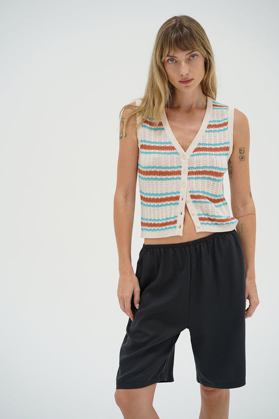 Lou Sleeveless Cardigan - Sedona Stripe