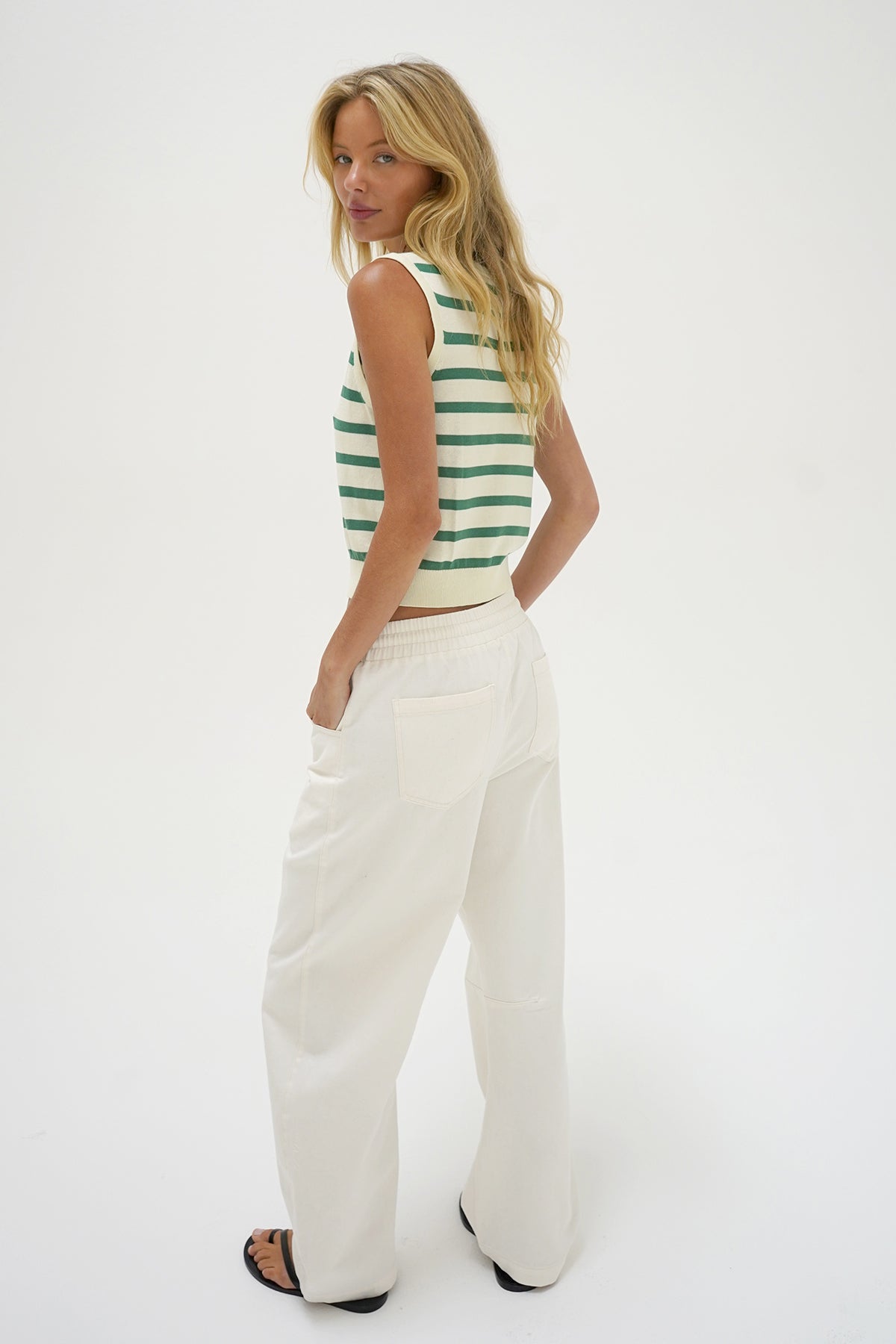 LNA Marleigh Knit Tank in green stripe