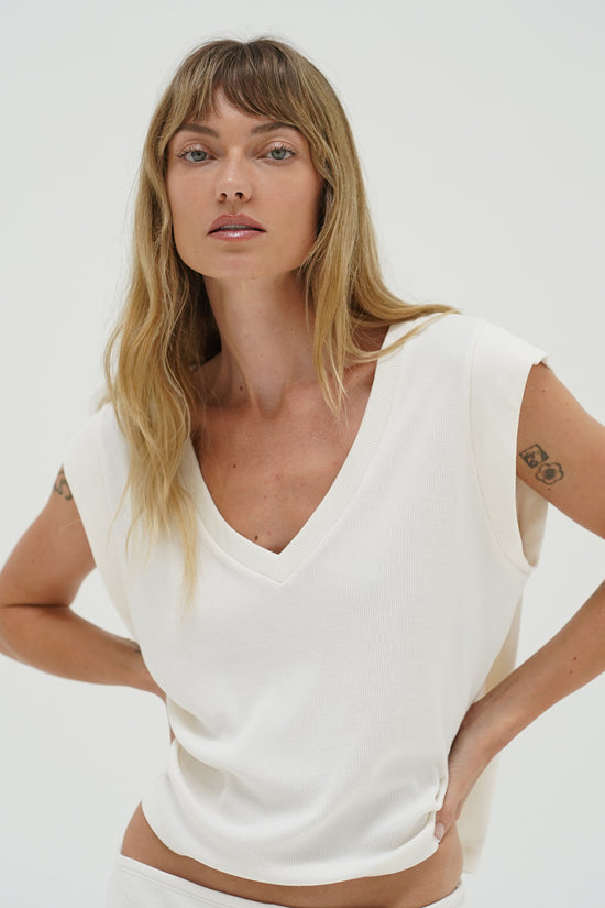 LNA Oro ribbed sleeveless top in whisper white