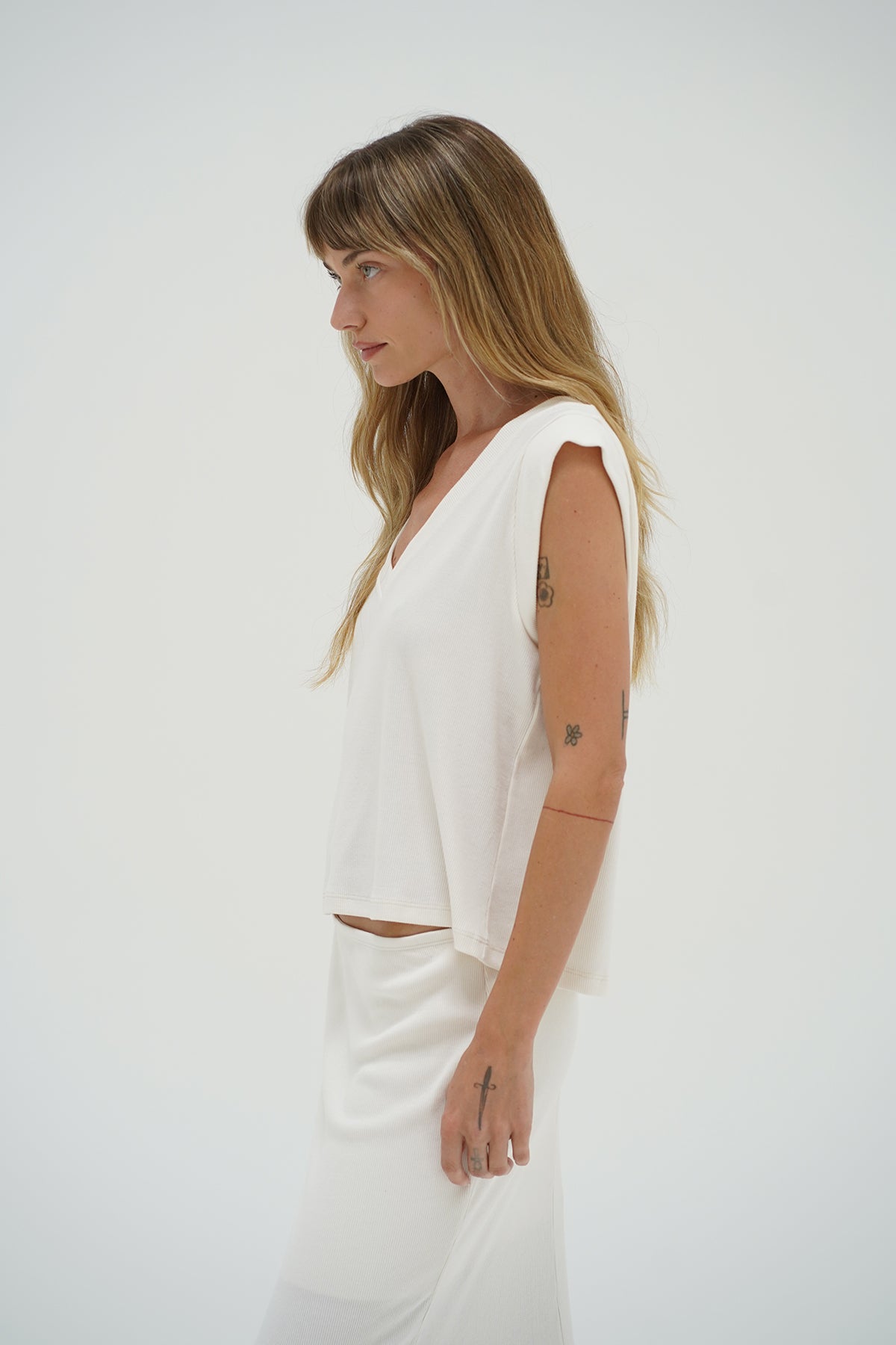 LNA Oro ribbed sleeveless top in whisper white