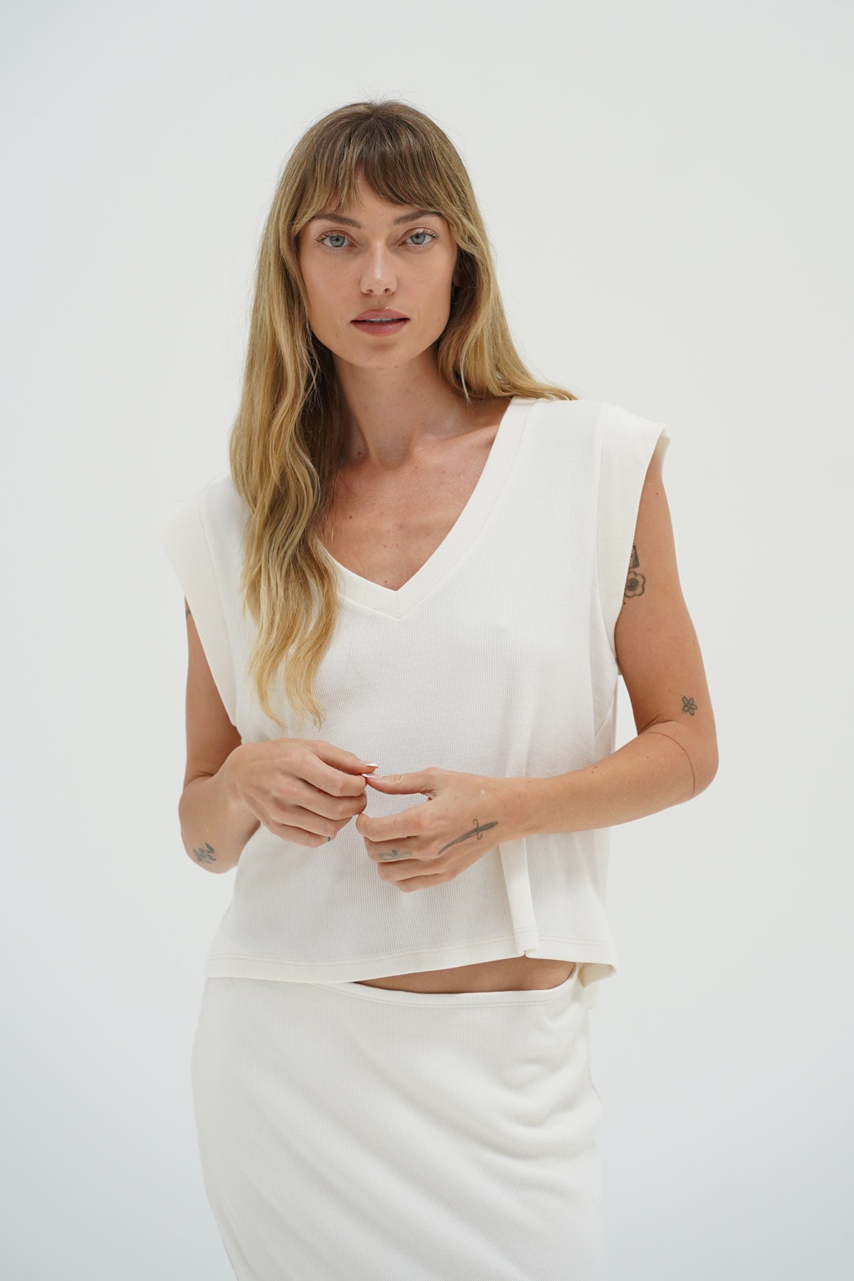 LNA Oro ribbed sleeveless top in whisper white