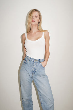Plaza V Neck Tank - White