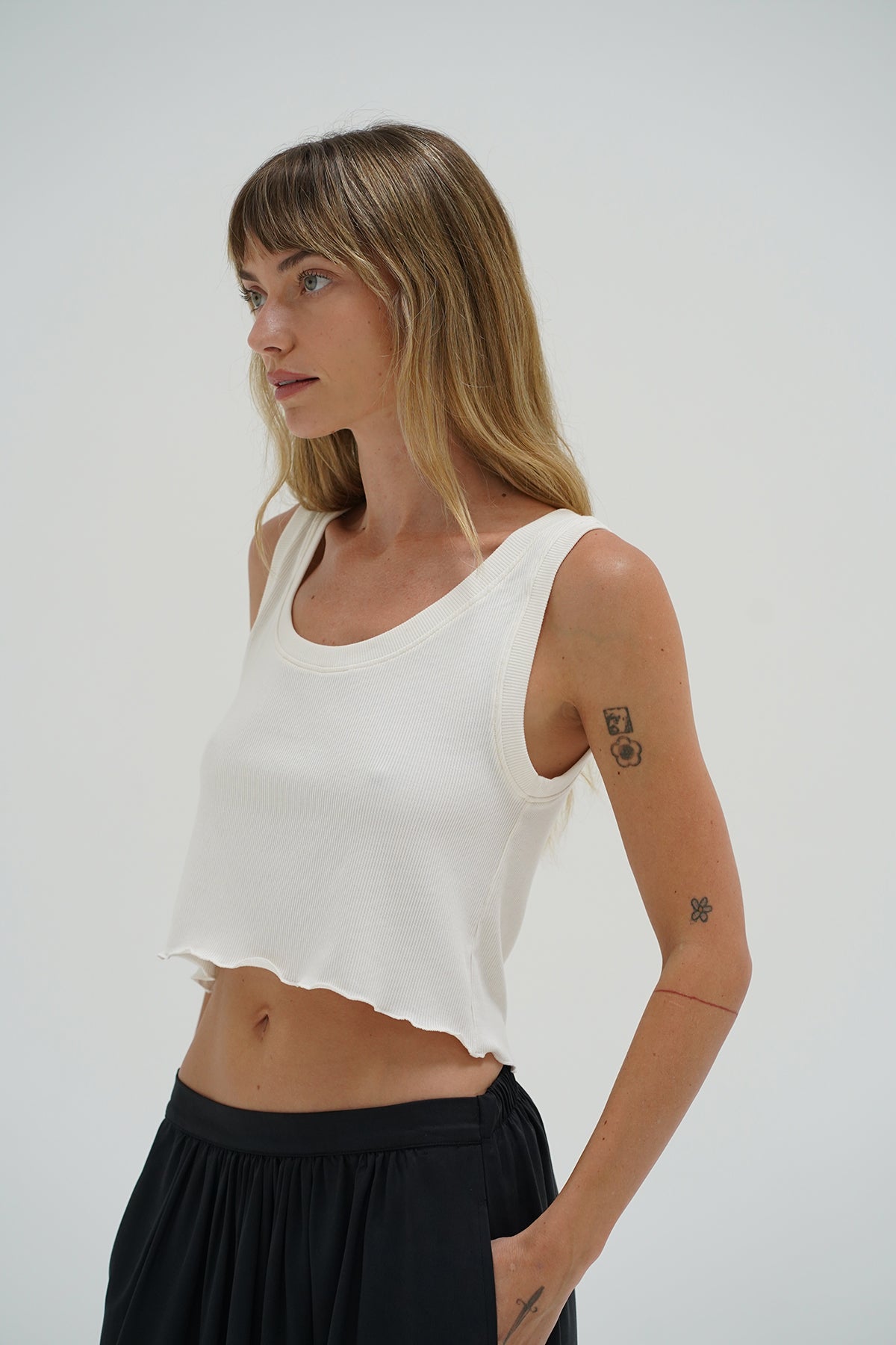 LNA Ravi Ribbed Crop Tank in whisper white