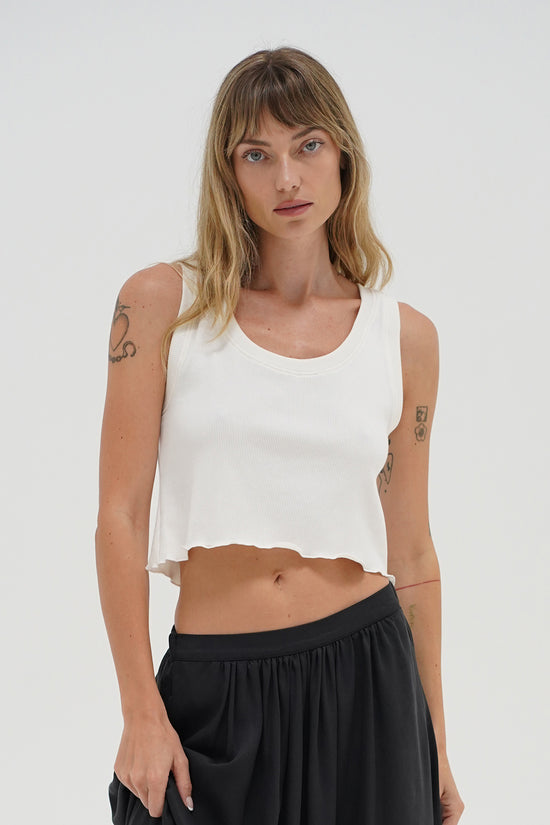 LNA Ravi Ribbed Crop Tank in whisper white
