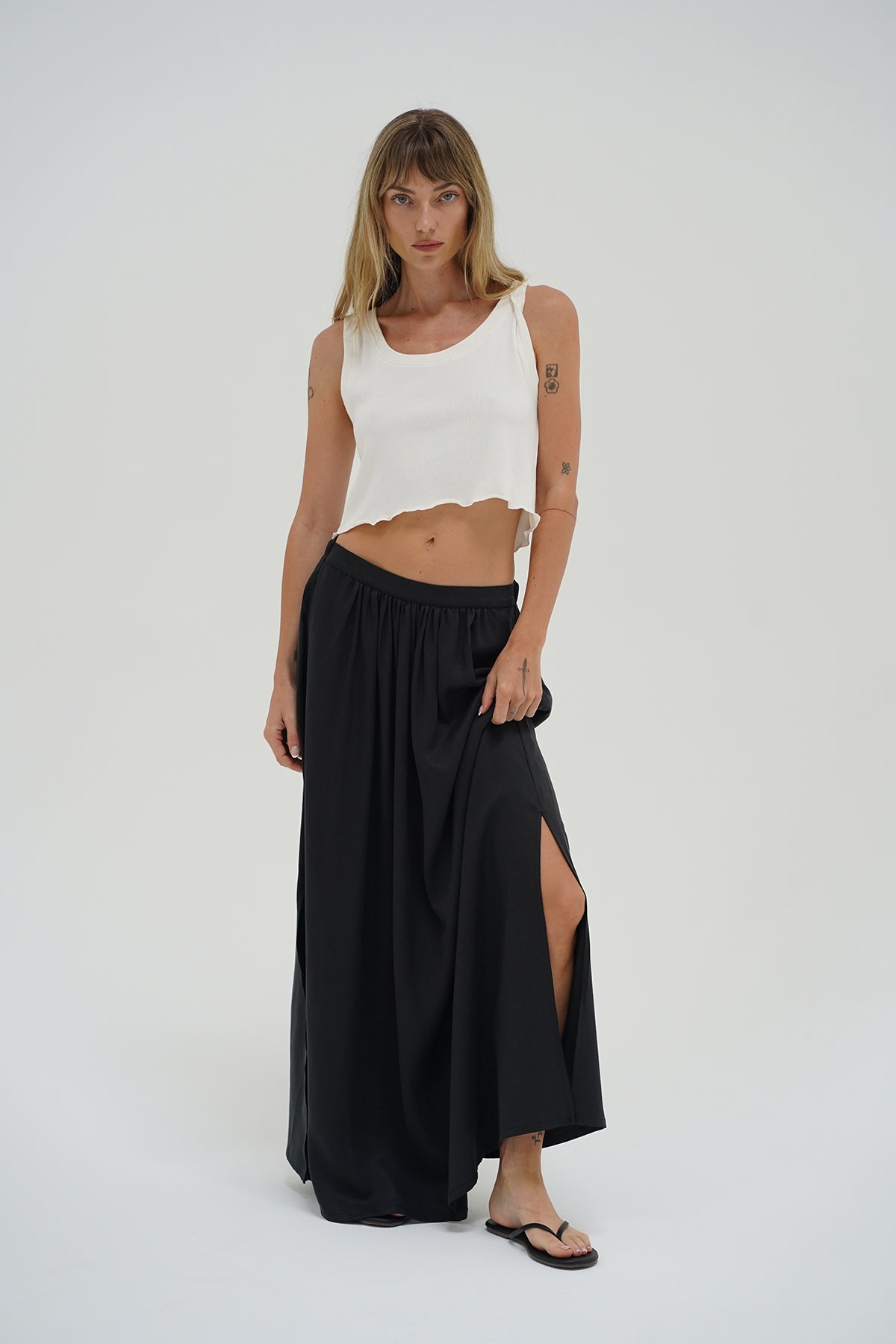 LNA Ravi Ribbed Crop Tank in whisper white
