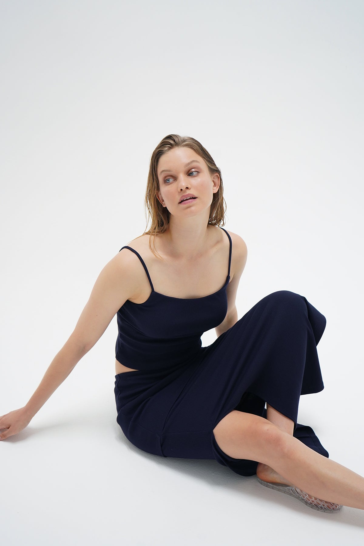 LNA Senti Ribbed Tank Top in Ink Blue