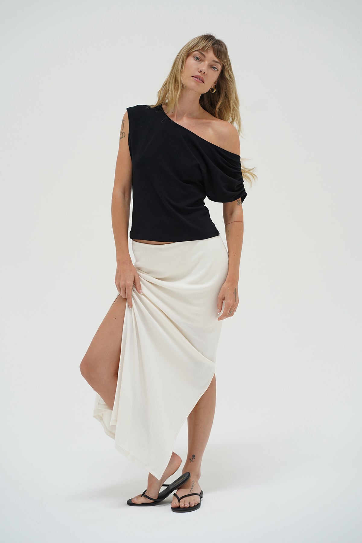 LNA Steph Ribbed Maxi Skirt in whisper white