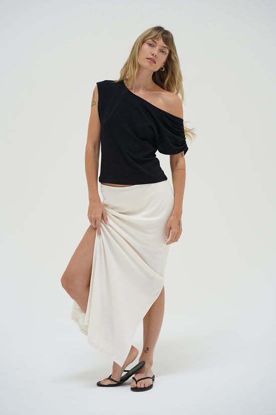 LNA Steph Ribbed Maxi Skirt in whisper white