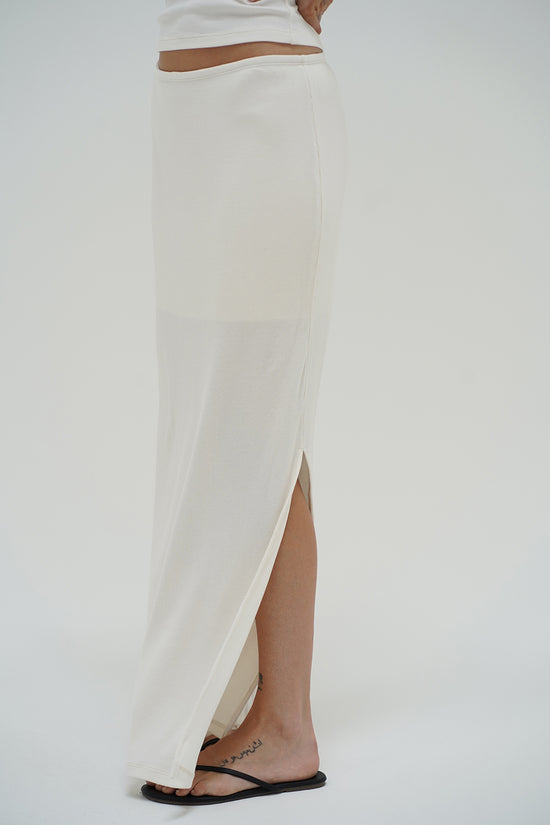 LNA Steph Ribbed Maxi Skirt in whisper white