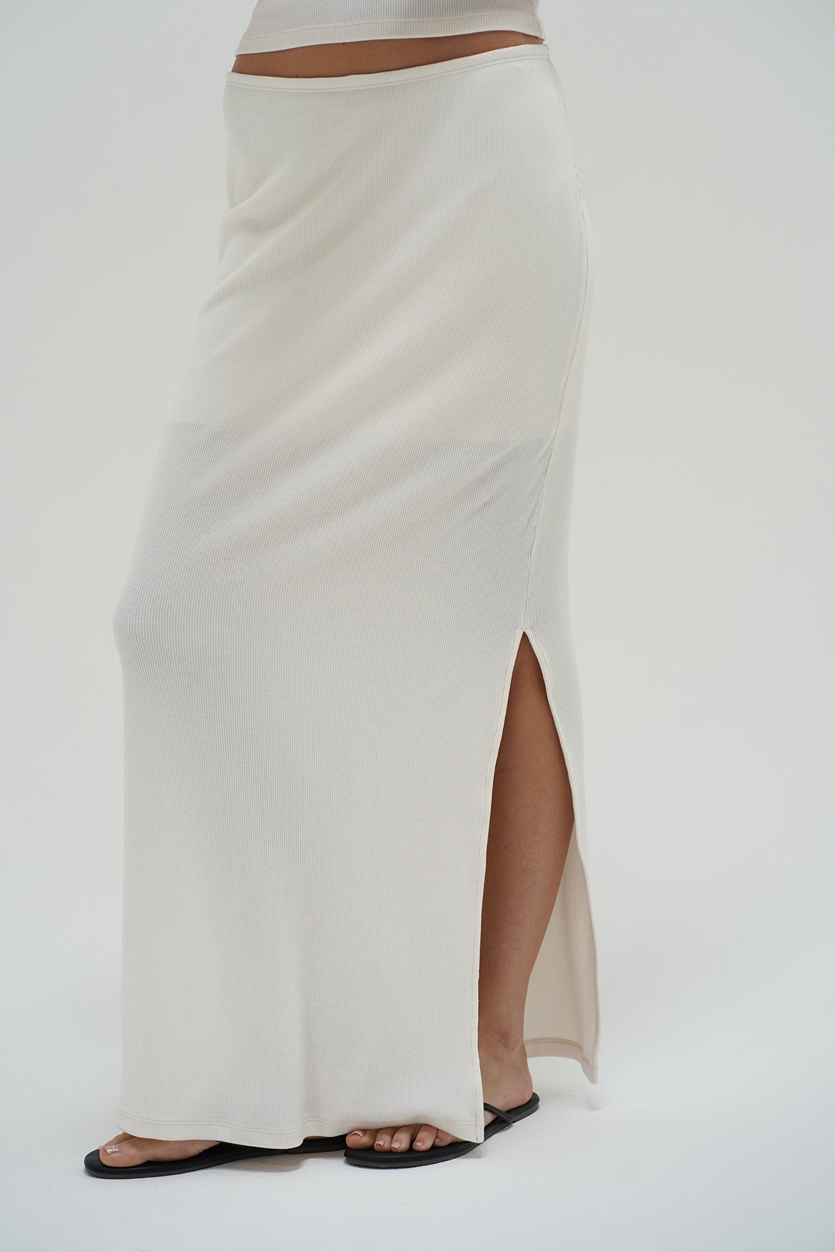LNA Steph Ribbed Maxi Skirt in whisper white