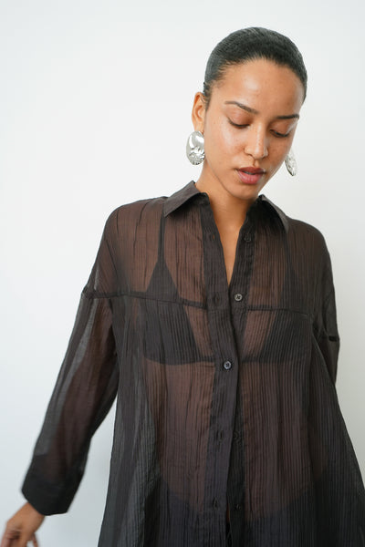 トップス UNOF VEIL SHEER SHIRT LNA Clothing | Sylvee Sheer Button Up In Chocolate Black