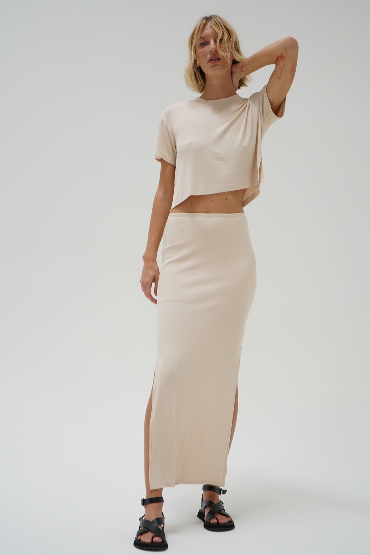 LNA Steph Rib Skirt in Bone