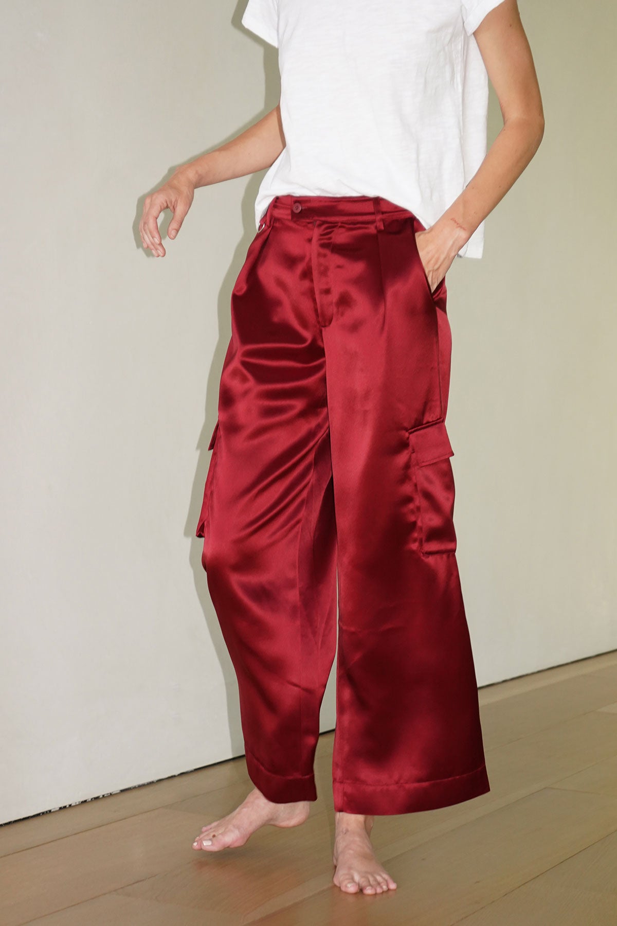 LNA Lou Silky Cargo Pant in Lambrusco