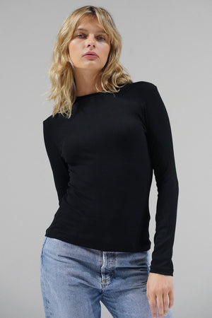 LNA Dalston Ribbed Long Sleeve in Black