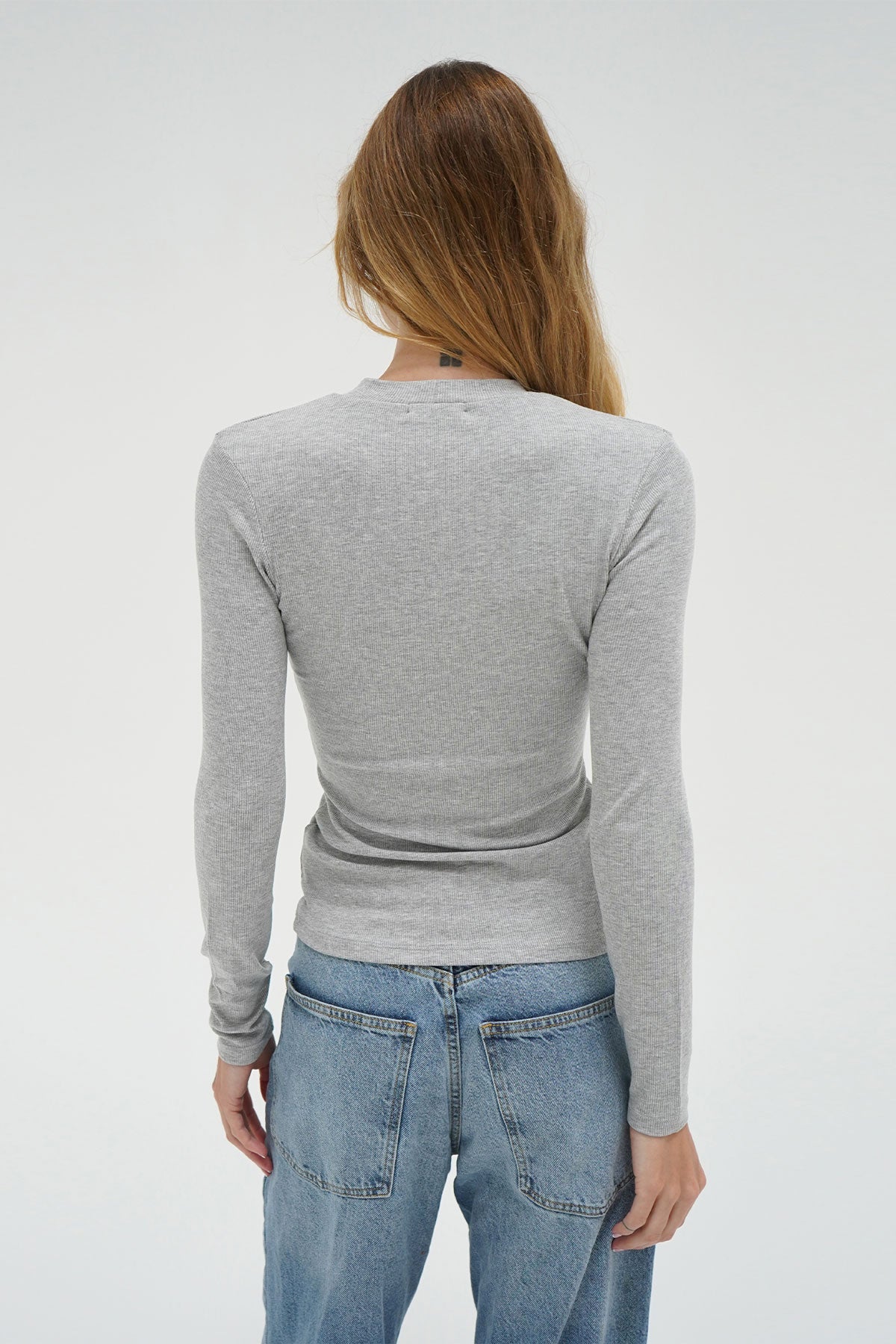 LNA Dalston Ribbed Long Sleeve in Heather Grey