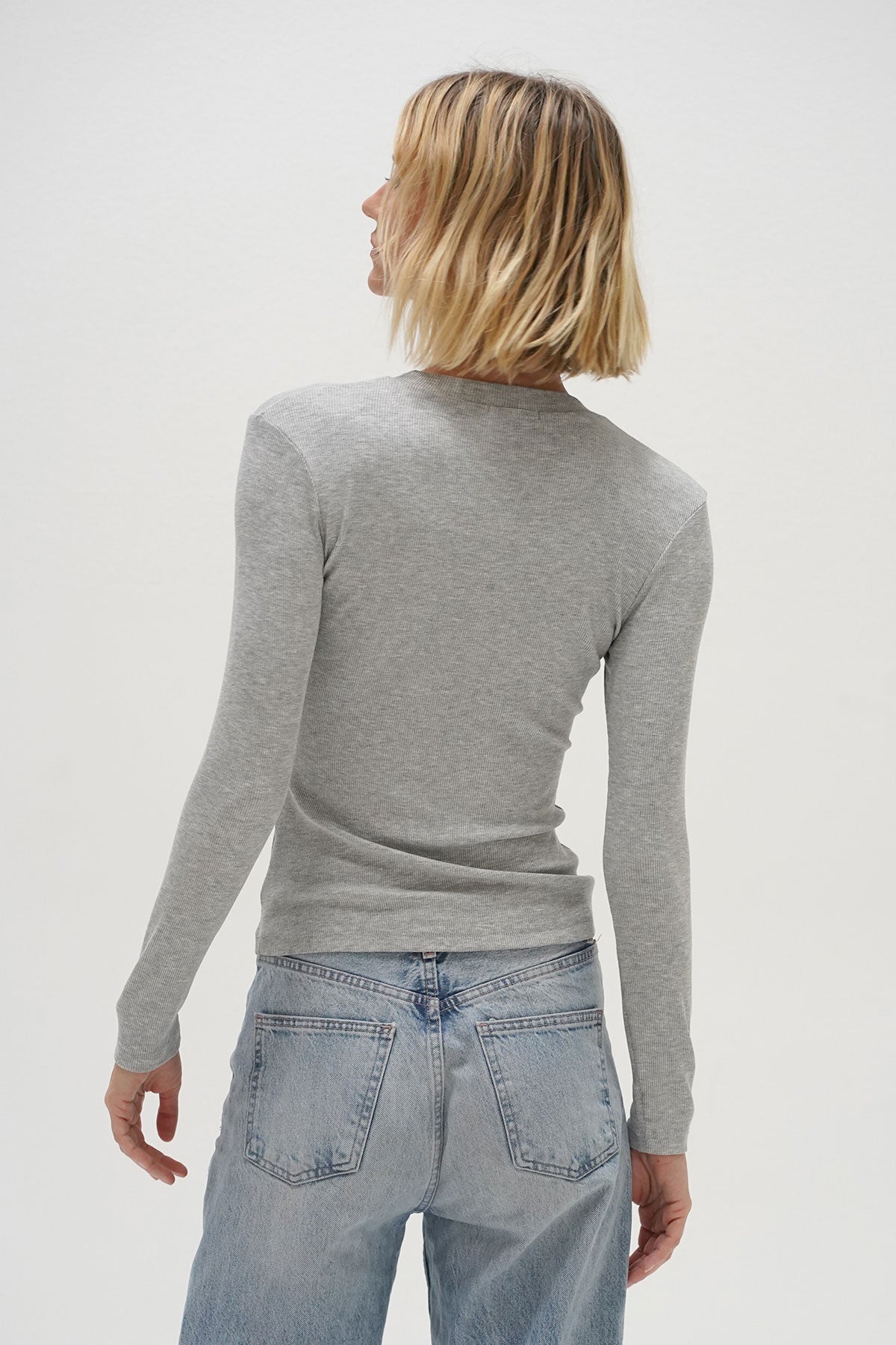 LNA Dalston Ribbed Long Sleeve in Heather Grey