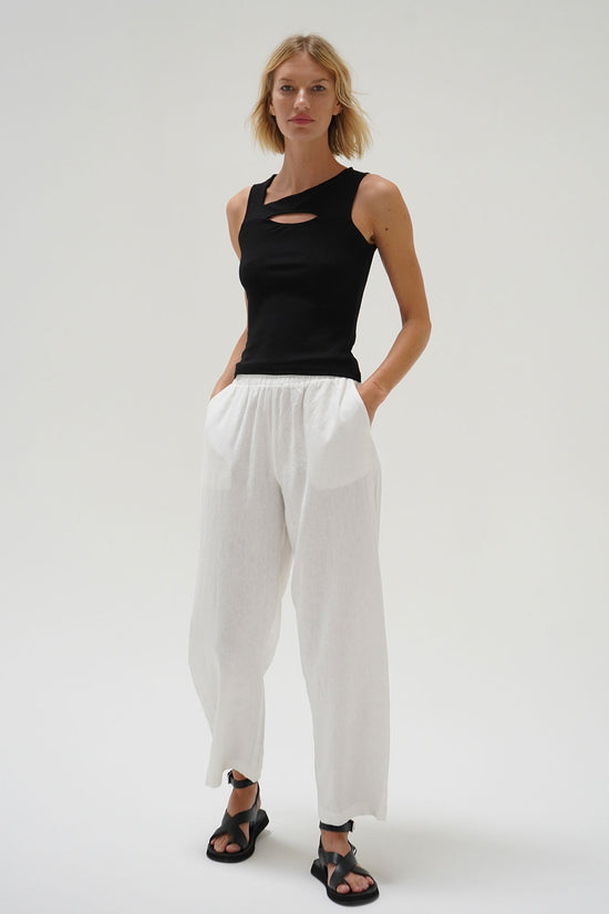 LNA Declan Linen Elastic Waist Pant in White