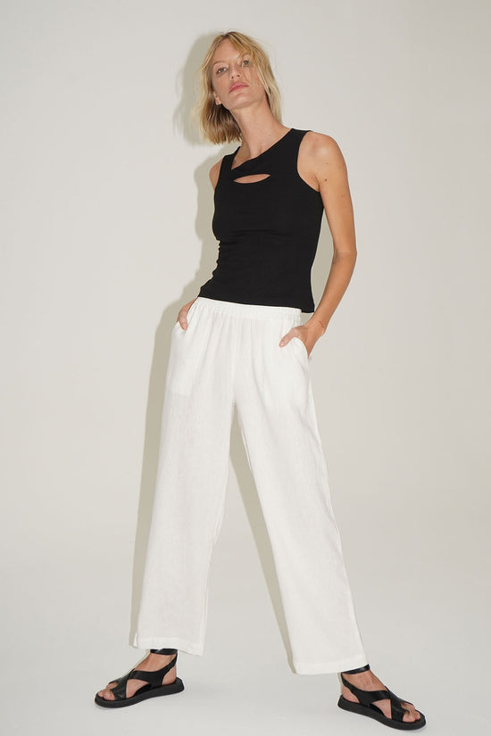 Pantaloni in vita elastica in lino LNA Declan in bianco