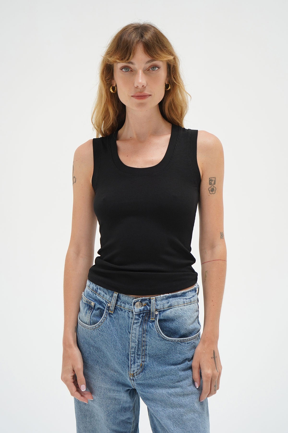 LNA diepe U-geribbelde tanktop in zwart