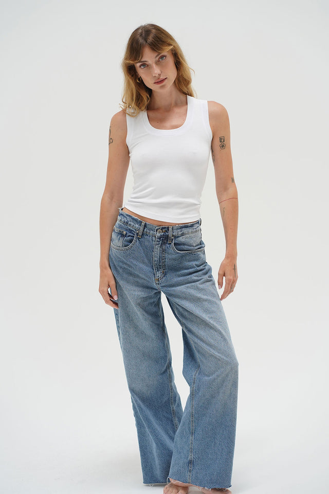 LnA Deep U Ribbed Tank - White