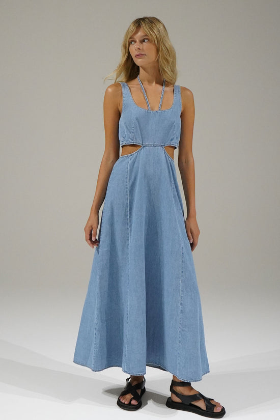 LNA Lorelei Chambray-kjole i falmet blå