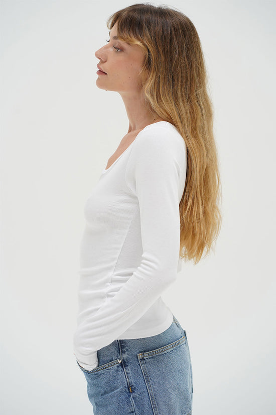 LNA Emory Notch Long Sleeve in White