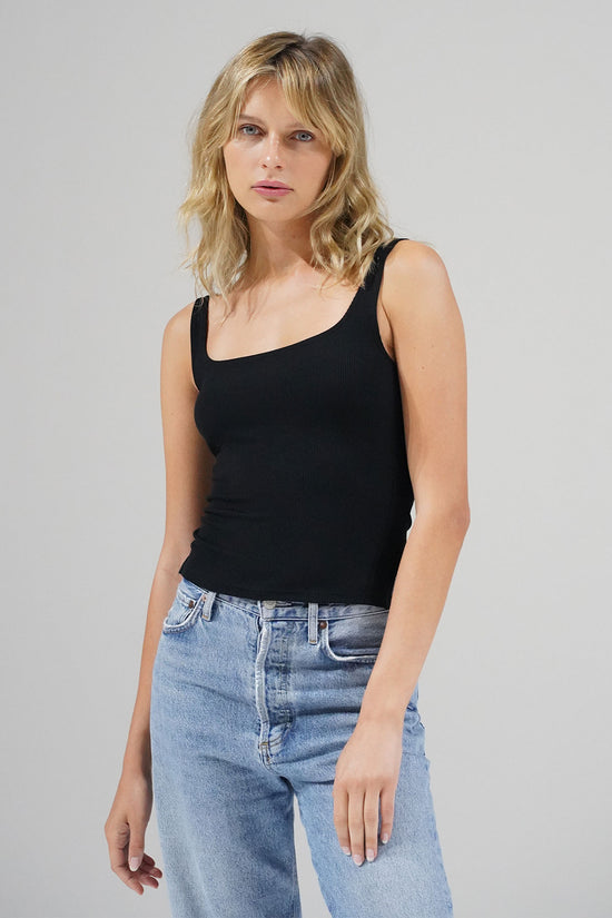 LNA Essential Ribbed Scoop Tank in Black