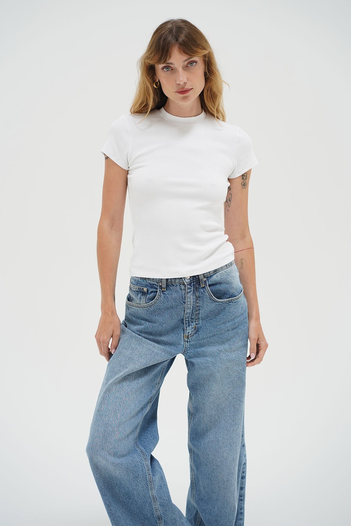 LNA Fitted Rib Crew Tee in White