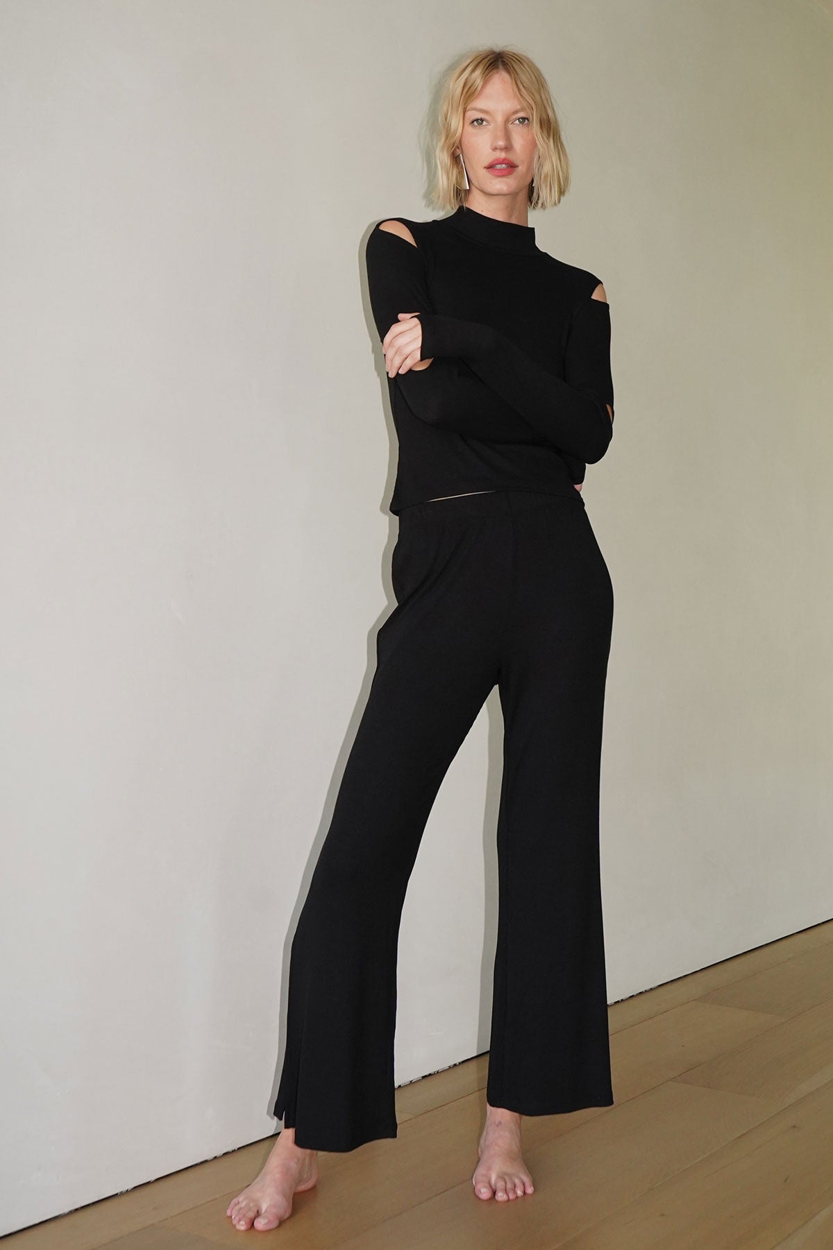 LNA Shane Rib Long Sleeve Top in Black