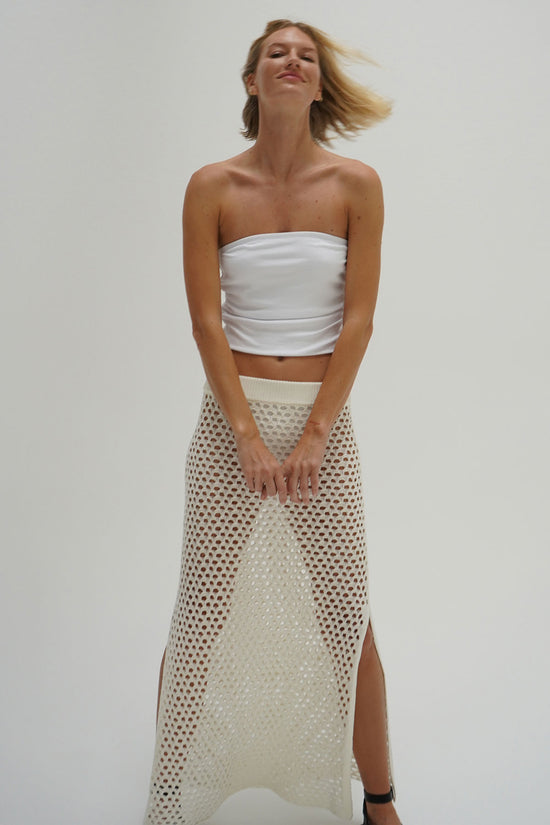 LNA Holly Ribbed Strapless Top in White