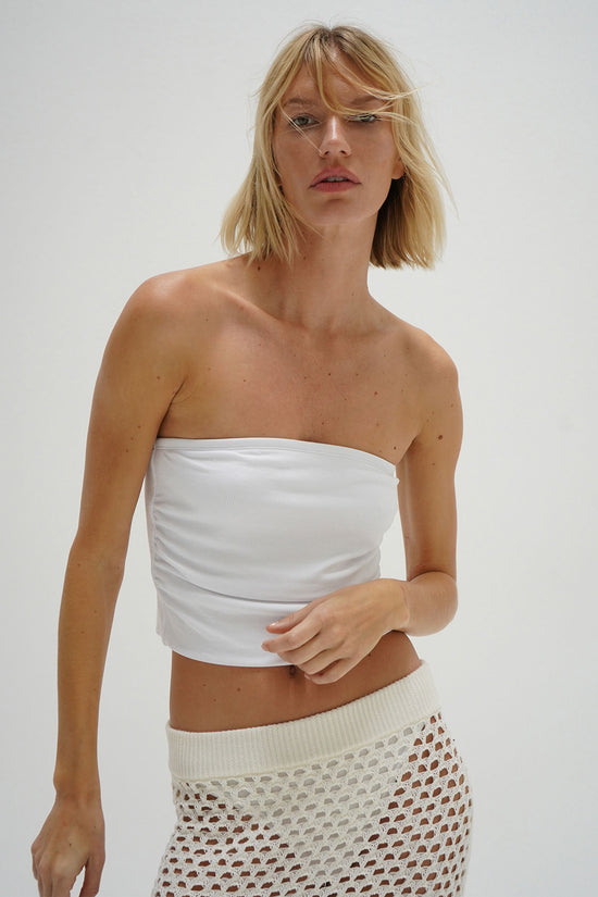 LNA Holly Ribbed Strapless Top in White