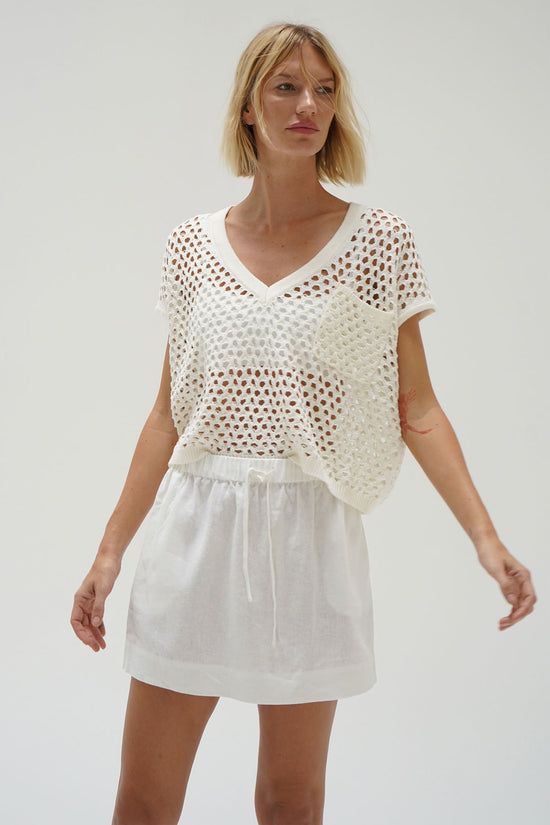 LNA Isak V Open Knit Top ב-Ivory