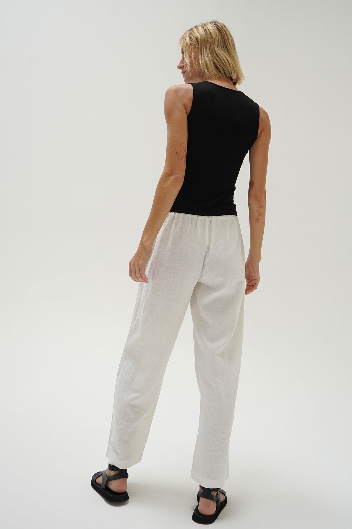 LNA Declan linnen elastische taillebroek in wit