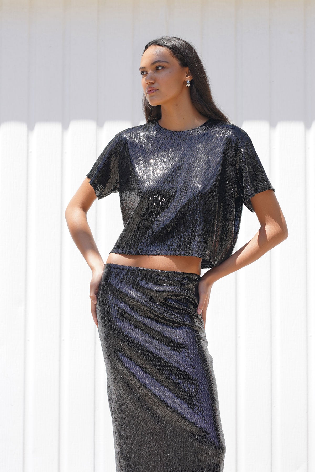 LNA sequin t shirt in black